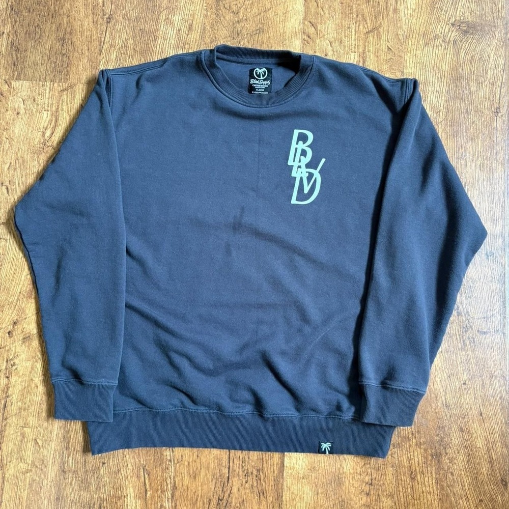 BLVD Supply Faded Navy Blue Crewneck Sweatshirt Embroidered Pullover XL